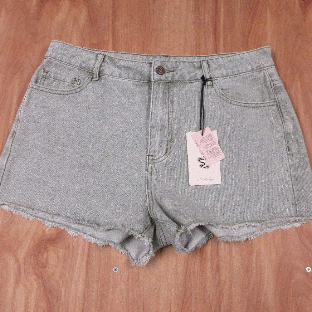 SINCERELY JULES High Rise Pale Green Denim Jean Shorts 13/30 Cut Off Jorts NWT‎